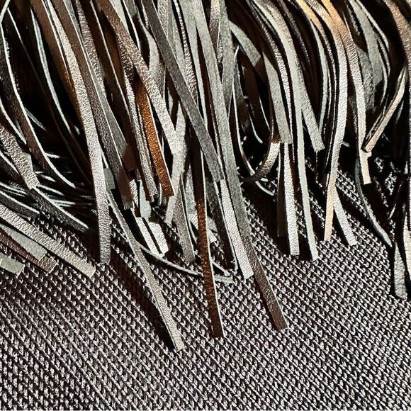 Ralph Lauren Black Lamb Leather-Fringe Silk Knit Sheath Dress - Picture 8 of 16